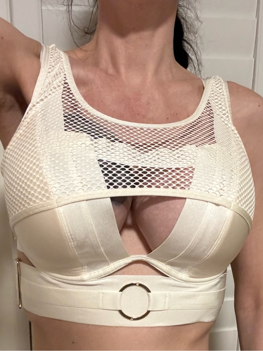 Honey Birdette Cream Mesh & Satin Underwire Bra with Elastic Band
